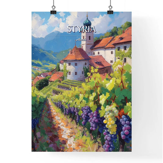 Styria, Austria - Art print of a group of people picking grapes in a vineyard Poster