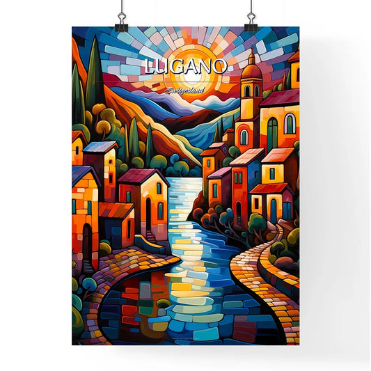 Lugano, Switzerland - Art print of a woman holding a rocket Poster