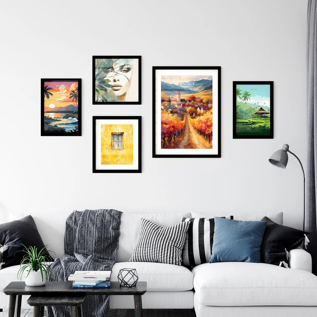 Alsace, France - Art print of a painting of a village in a vineyard Interior Design