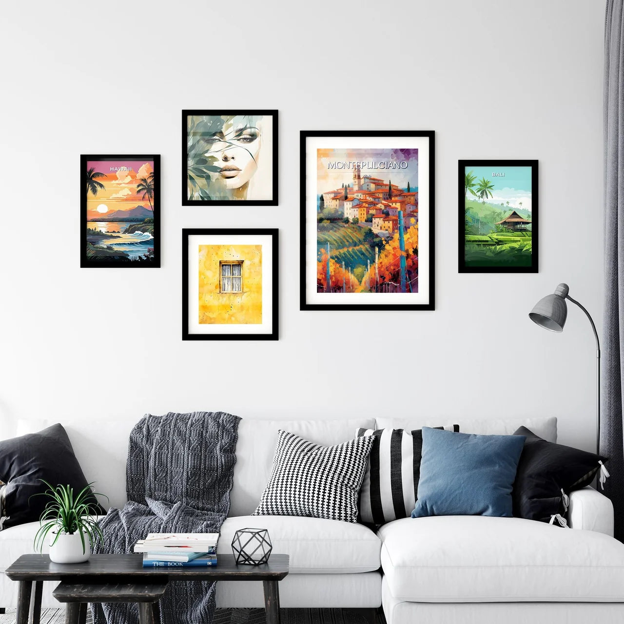 Montepulciano, Italy - Art print of a painting of a town on a hill Interior Design