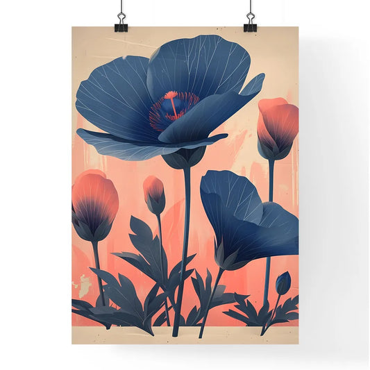 Flowers in blue on a pastel white background Poster