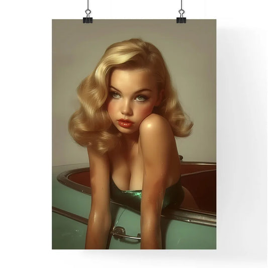The vintage pin up girl leaning on a car - A Poster