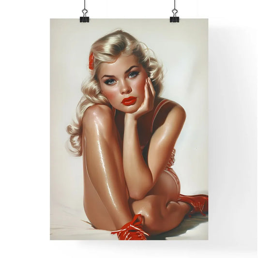 Sitting pin up factory worker girl - Art pri Poster