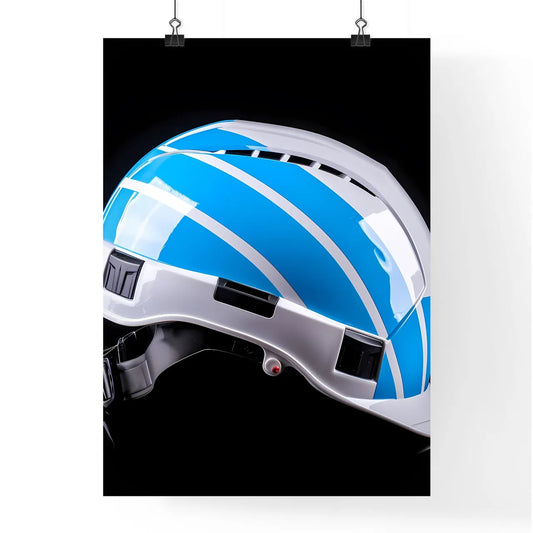 A white and blue construction hard hat - Art Poster
