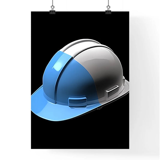 A white and blue construction hard hat - Art Poster
