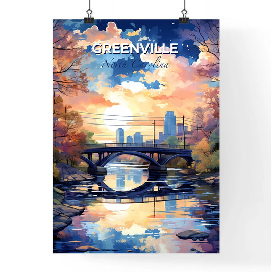 Greenville, North Carolina, A Poster of a bridge over a river with trees and a city in the background Default Title