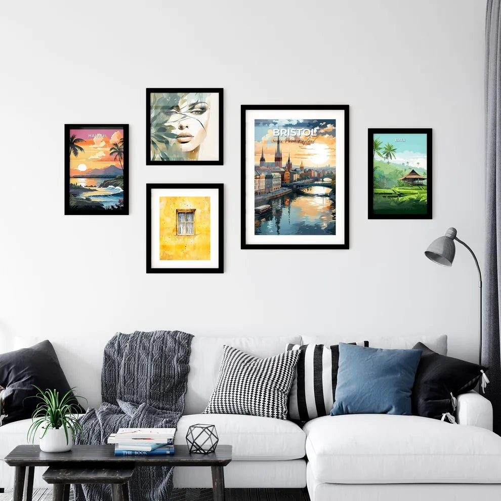 Bristol, South West England, A Poster of a river with a bridge and a city with a boat Default Title