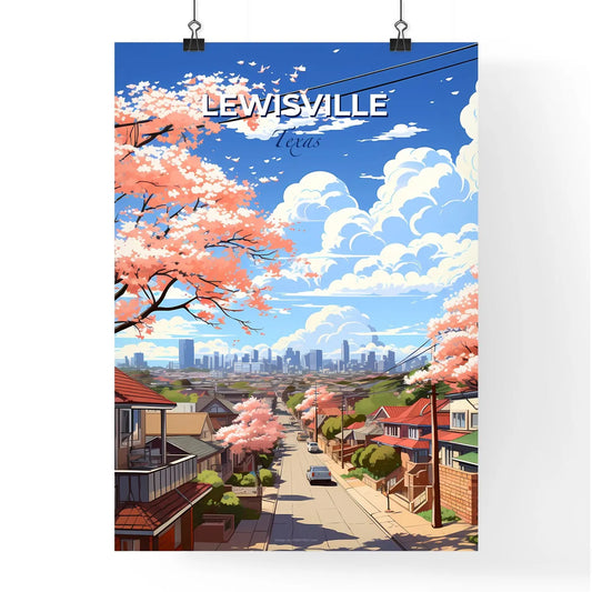 Lewisville, Texas, A Poster of a street with houses and trees in front of a city Default Title