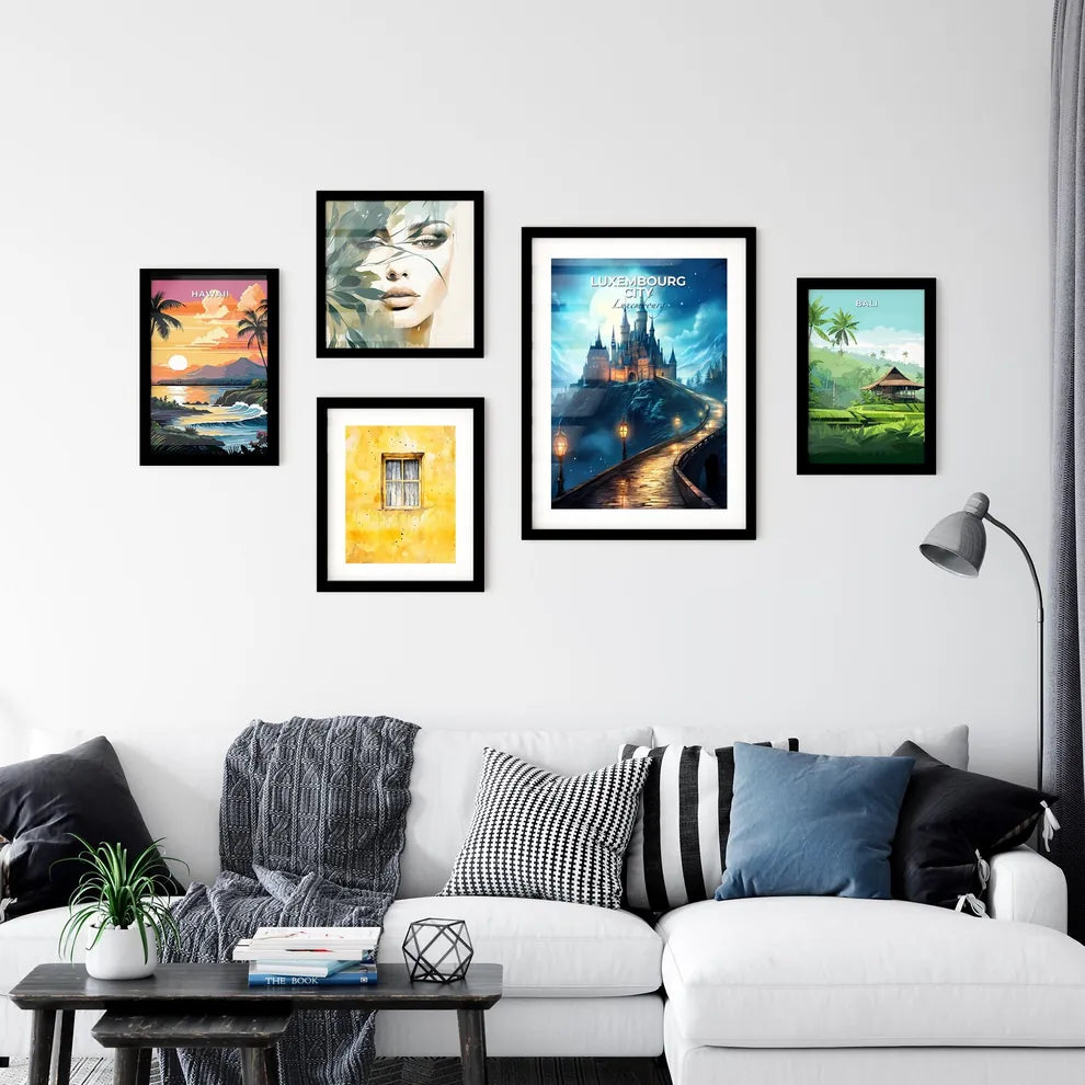 Luxembourg City, Luxembourg, A Poster of a castle on a hill with a bridge and street lamps Default Title