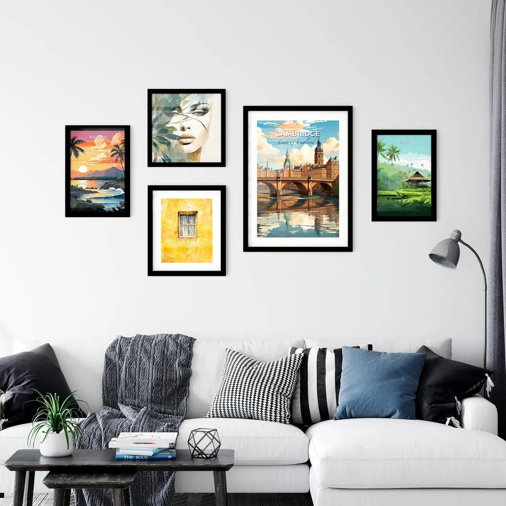 Cambridge, East of England, A Poster of a bridge over a river with buildings and trees Default Title