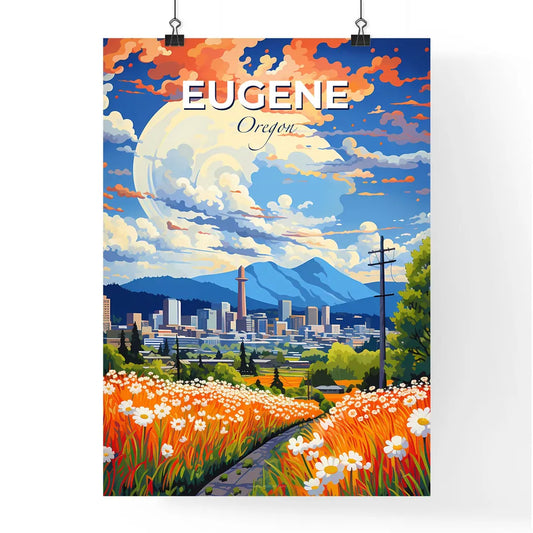 Eugene, Oregon, A Poster of a painting of a city with flowers and trees Default Title