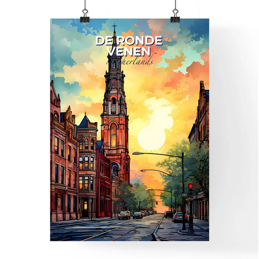 De Ronde Venen, Netherlands, A Poster of a street with a tall tower and cars on it Default Title