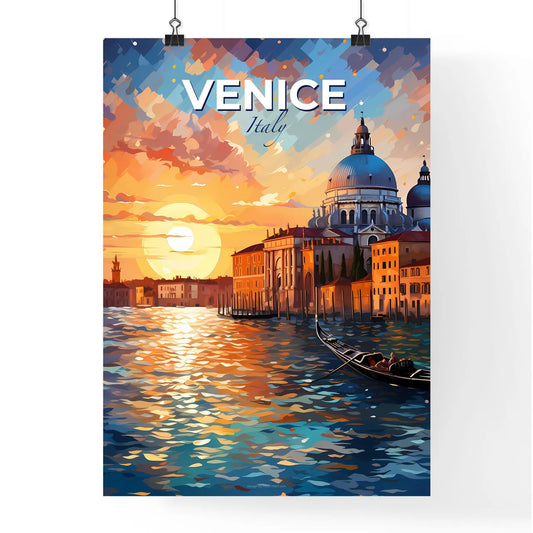Venice, Italy, A Poster of a painting of a city with a boat in the water Default Title