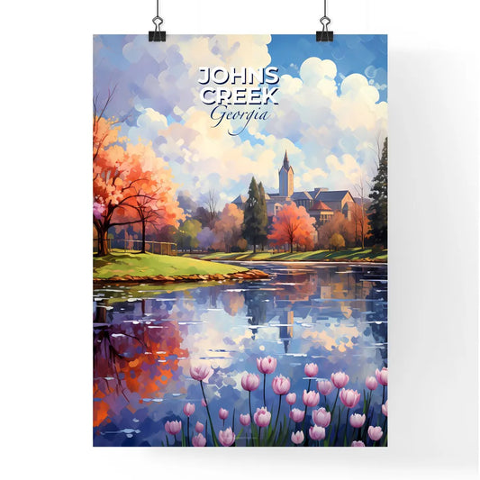 Johns Creek, Georgia, A Poster of a lake with trees and flowers Default Title
