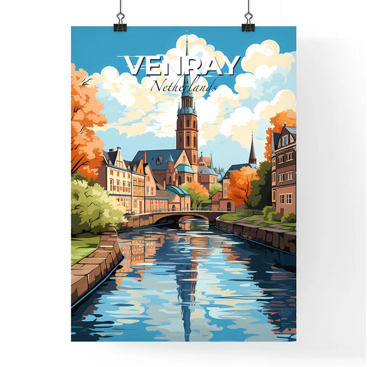 Venray, Netherlands, A Poster of a river with a bridge and a church in the background Default Title