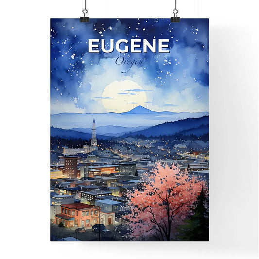 Eugene, Oregon, A Poster of a cityscape with a mountain in the background Default Title