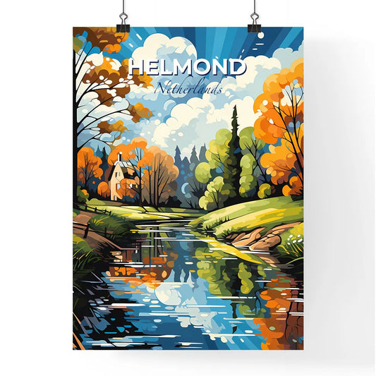Helmond, Netherlands, A Poster of a painting of a river with trees and a house Default Title