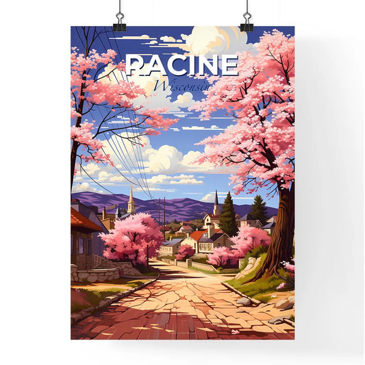 Racine, Wisconsin, A Poster of a road with pink trees and houses Default Title