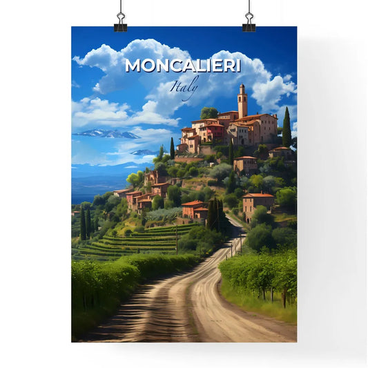 Moncalieri, Italy, A Poster of a road leading to a town on a hill Default Title