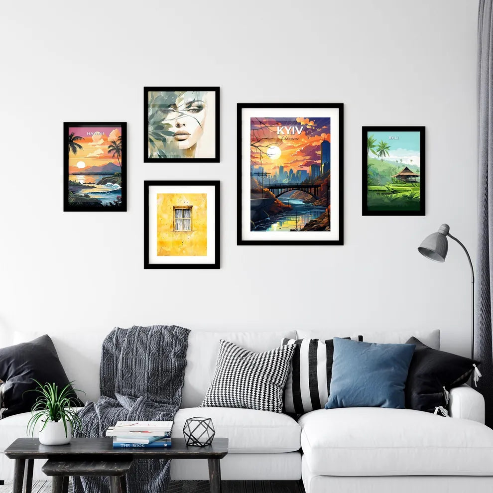 Kyiv, Ukraine, A Poster of a bridge over a river with a city in the background Default Title