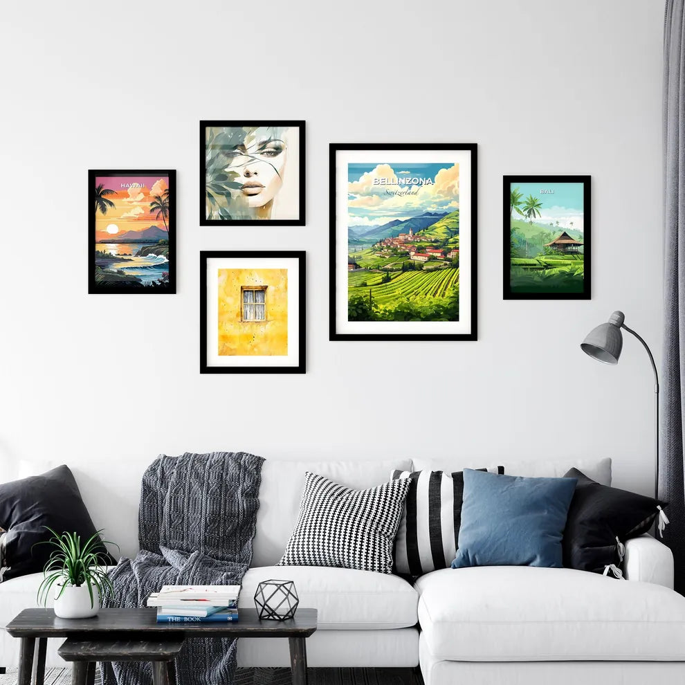 Bellinzona, Switzerland, A Poster of a landscape of a town on a hill Default Title