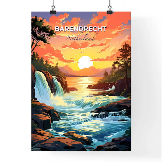 Barendrecht, Netherlands, A Poster of a waterfall in a river with trees and mountains in the background Default Title