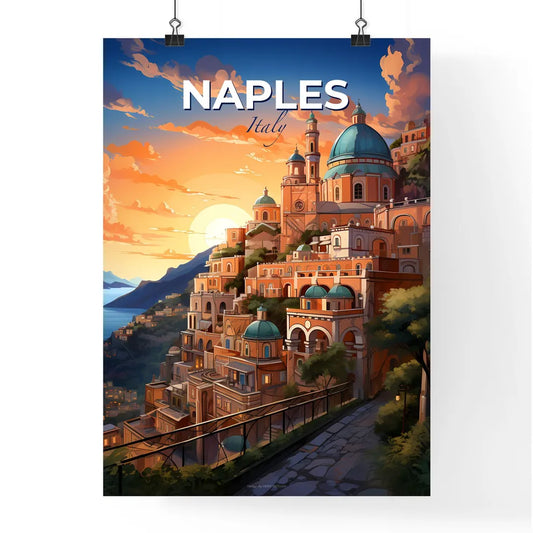 Naples, Italy, A Poster of a city on a hill with a blue dome and trees Default Title