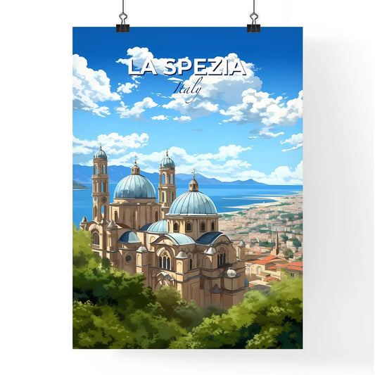 La Spezia, Italy, A Poster of a building with blue domes and a city in the background Default Title