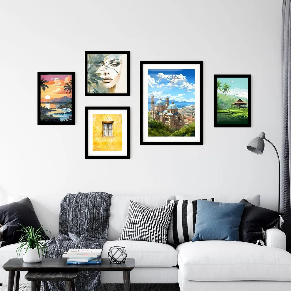 La Spezia, Italy, A Poster of a building with blue domes and a city in the background Default Title