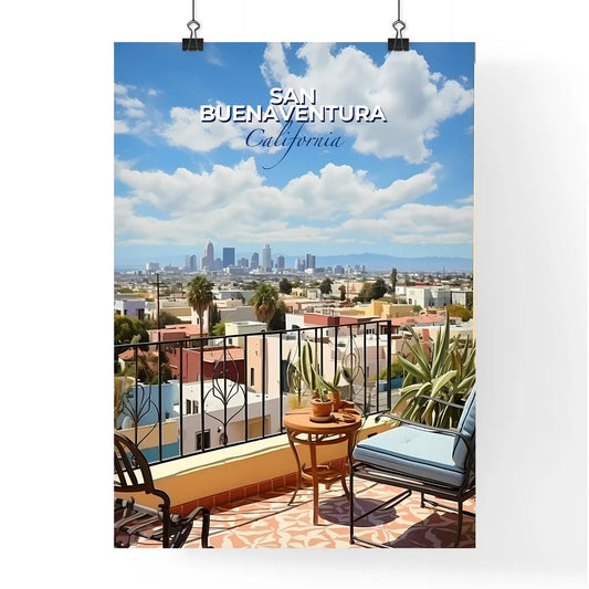 San Buenaventura, California, A Poster of a balcony with a view of a city and a blue sky Default Title