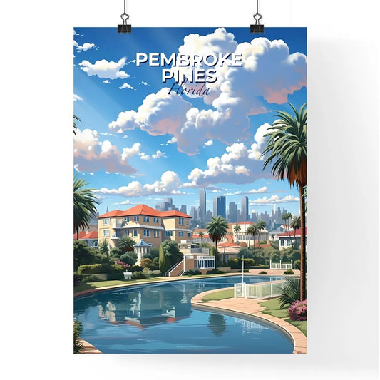 Pembroke Pines, Florida, A Poster of a pool with palm trees and buildings in the background Default Title