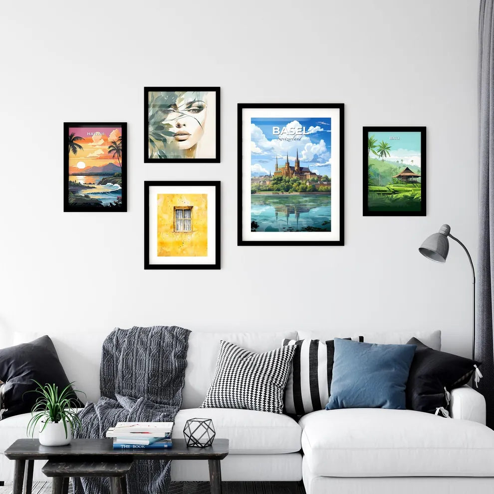 Basel, Switzerland, A Poster of a castle on a hill with trees and a body of water Default Title