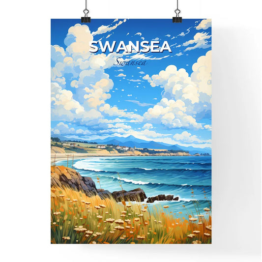 Swansea, Swansea, A Poster of a beach with a body of water and a rocky shore Default Title