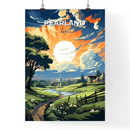 Pearland, Texas, A Poster of a landscape with a river and trees and a house Default Title