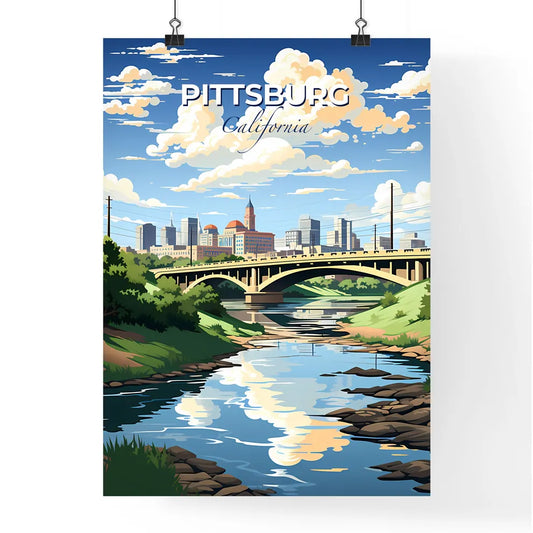 Pittsburg, California, A Poster of a bridge over a river with trees and a city in the background Default Title