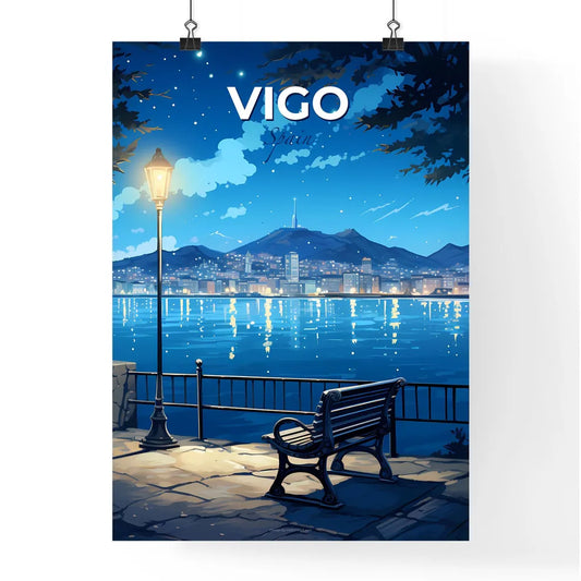 Vigo, Spain, A Poster of a bench and a lamp next to a body of water Default Title