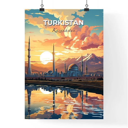 Turkistan, Kazakhstan, A Poster of a city with towers and mountains in the background Default Title