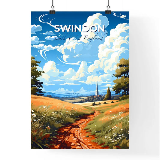 Swindon, South West England, A Poster of a dirt road through a field with trees and a church in the background Default Title