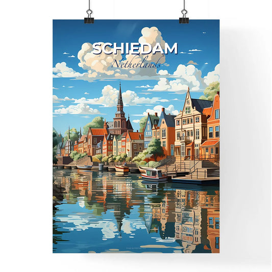 Schiedam, Netherlands, A Poster of a water body of water with buildings and boats Default Title