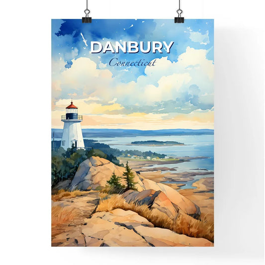 Danbury, Connecticut, A Poster of a painting of a lighthouse on a rocky hill Default Title