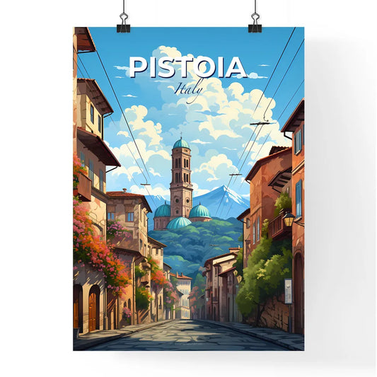 Pistoia, Italy, A Poster of a street with buildings and a tower on top Default Title