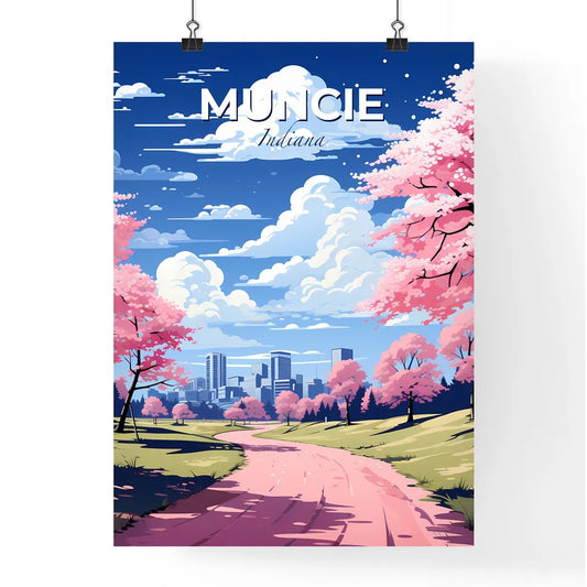 Muncie, Indiana, A Poster of a pink trees with pink flowers on a road Default Title