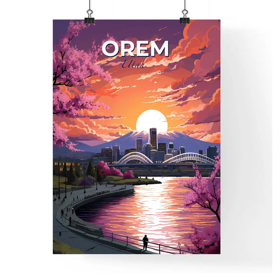 Orem, Utah, A Poster of a cityscape with a river and mountains in the background Default Title