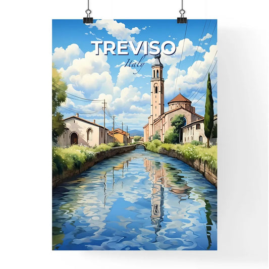 Treviso, Italy, A Poster of a water channel with buildings and trees Default Title