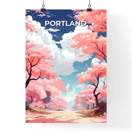 Portland, Maine, A Poster of a road with pink trees and blue sky Default Title