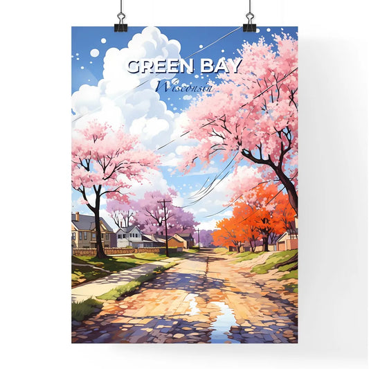 Green Bay, Wisconsin, A Poster of a road with pink trees and houses on the side Default Title