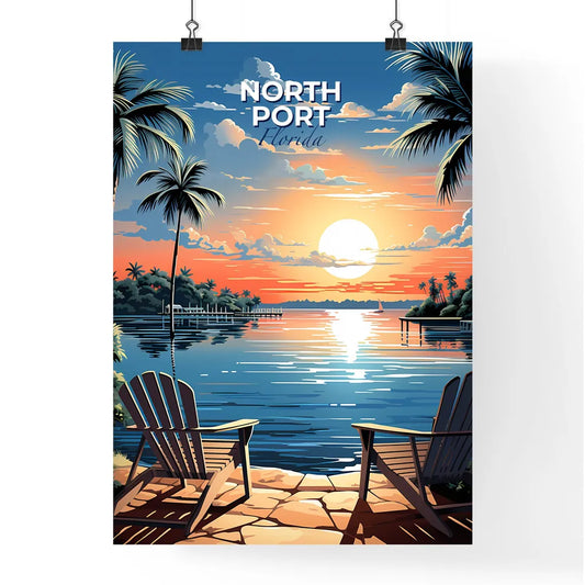 North Port, Florida, A Poster of a sunset over a body of water with chairs and trees Default Title