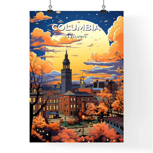 Columbia, Missouri, A Poster of a city with orange trees and a large moon Default Title