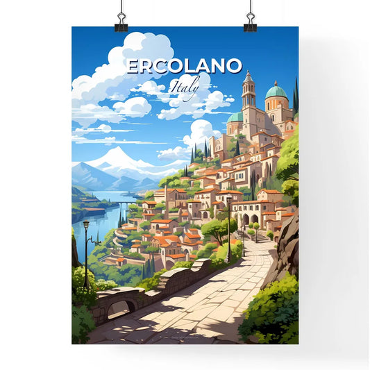Ercolano, Italy, A Poster of a city on a hill with trees and a river Default Title