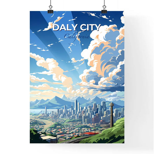Daly City, California, A Poster of a landscape of a city with mountains and clouds Default Title
